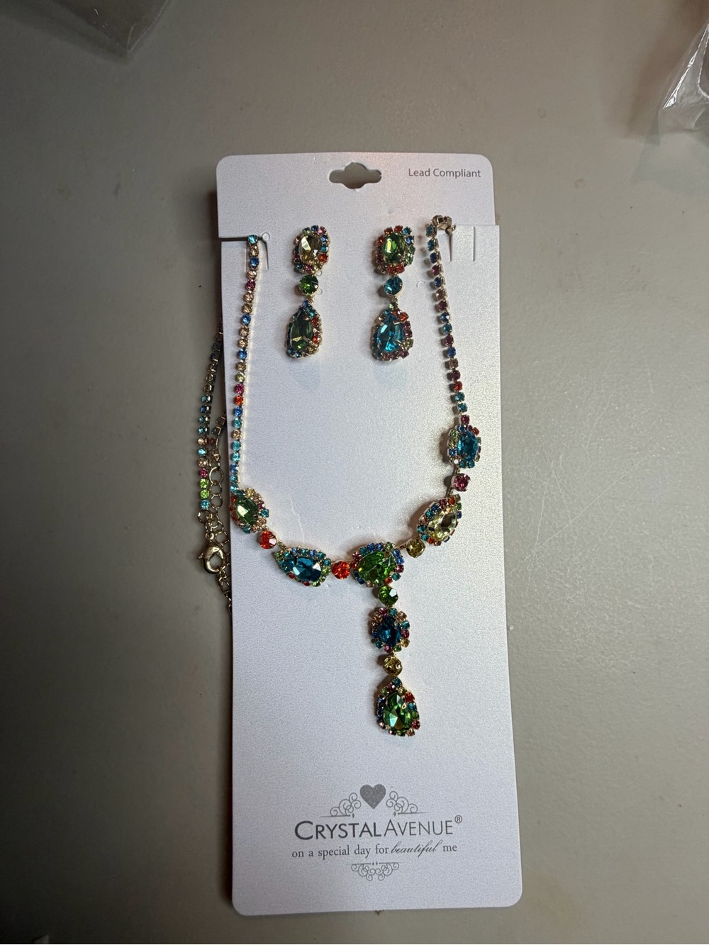Crystal Avenue Multicolor Teardrop Necklace with Matching Earrings